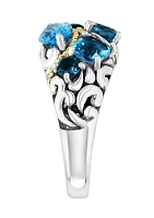 925 Sterling Silver/18K Yellow Gold Blue Topaz and London Blue Topaz Ring