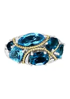 925 Sterling Silver/18K Yellow Gold Blue Topaz and London Blue Topaz Ring