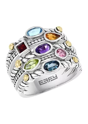 Sterling Silver/18K Yellow Gold 1.35 ct. t.w. Amethyst, Blue Topaz, London Blue Topaz, Citrine, Garnet, Pink Tourmaline, and Peridot Ring