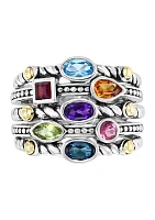 Sterling Silver/18K Yellow Gold 1.35 ct. t.w. Amethyst, Blue Topaz, London Blue Topaz, Citrine, Garnet, Pink Tourmaline, and Peridot Ring