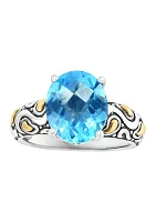 Sterling Silver 18K Yellow Gold Blue Topaz Ring 