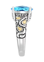 Sterling Silver 18K Yellow Gold Blue Topaz Ring 