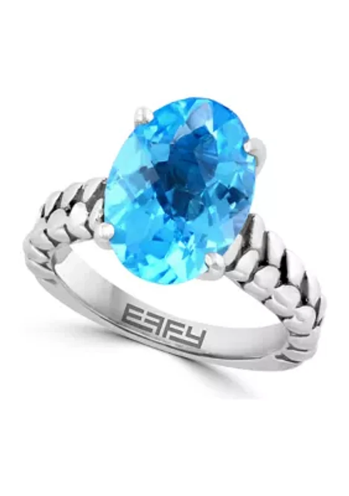 Blue Topaz Braided Ring in 18K Sterling Silver