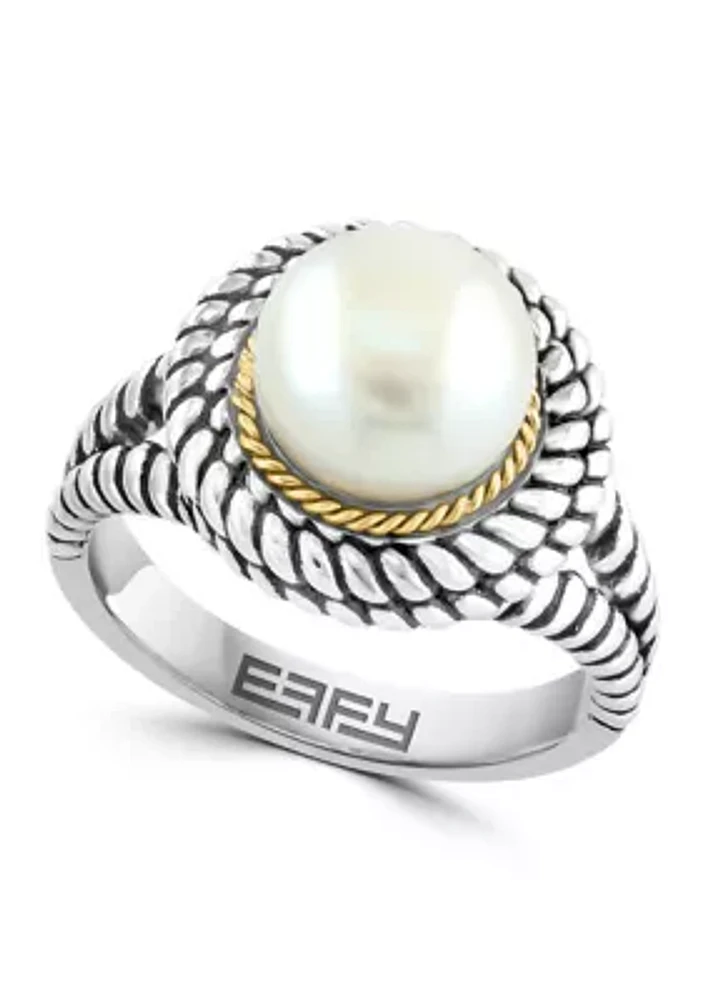 Freshwater Pearl Cable Ring in Sterling Silver and 18K Yellow Gold