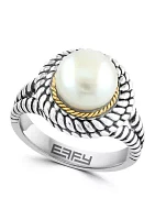 Freshwater Pearl Cable Ring in Sterling Silver and 18K Yellow Gold