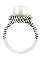 Freshwater Pearl Cable Ring in Sterling Silver and 18K Yellow Gold