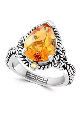 Citrine Ring in 925 Sterling Silver and 18K Yellow Gold