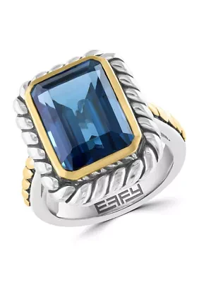 7.6 ct. t.w. London Blue Topaz Emerald Cut Ring in Sterling Silver and 18K Yellow Gold