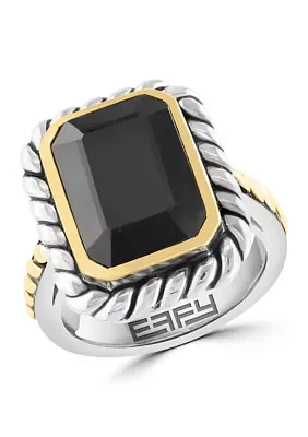 5.7 ct. t.w. Onyx Emerald Cut Ring in Sterling Silver and 18K Yellow Gold