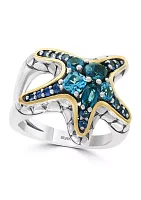 Blue Topaz, London Blue, Sapphire Ring Sterling Silver and 18k Yellow Gold