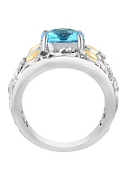 Blue Topaz and White Sapphire Ring in 14K Sterling Silver and Yellow Gold