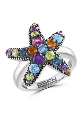 Multi Gemstone Starfish Ring in Sterling Silver