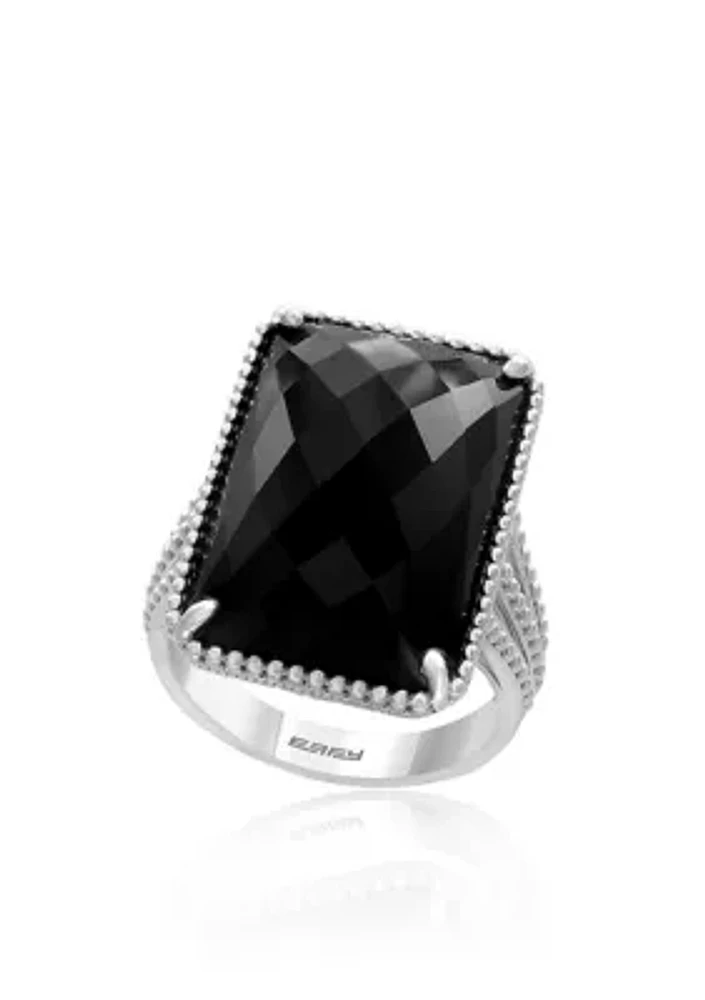 Emerald Cut Onyx Ring Sterling Silver