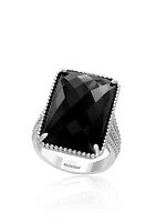 Emerald Cut Onyx Ring Sterling Silver