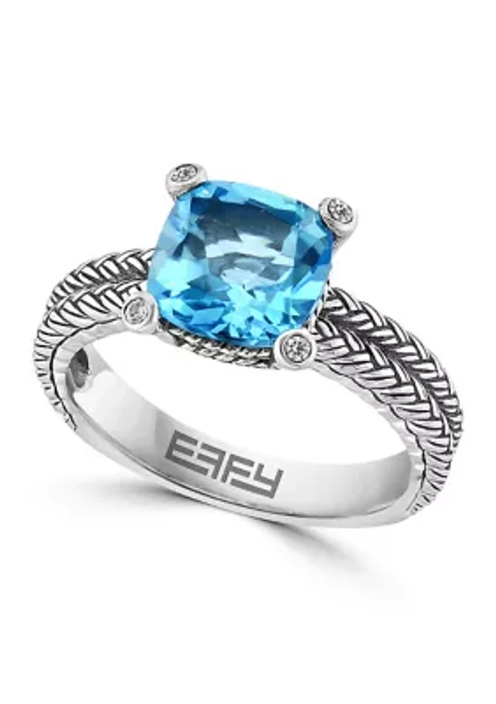 Blue Topaz and White Sapphire Cable Ring in Sterling Silver