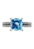 Blue Topaz and White Sapphire Cable Ring in Sterling Silver