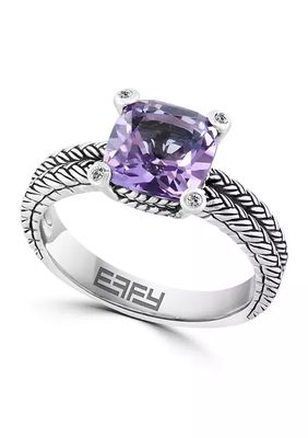 Amethyst and White Sapphire Cable Ring in Sterling Silver