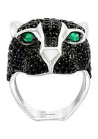 Sterling Silver Black Spinel and Green Onyx Panther  Ring