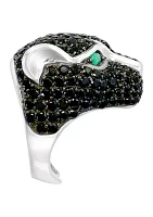 Sterling Silver Black Spinel and Green Onyx Panther  Ring