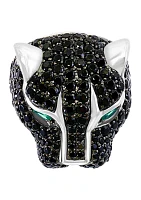 Sterling Silver Black Spinel and Green Onyx Panther  Ring