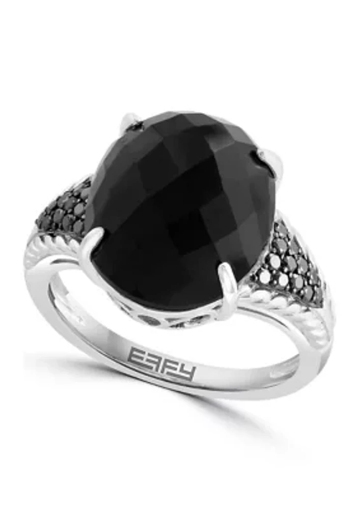 Sterling Silver Black Diamond and Onyx Ring