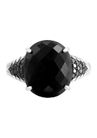 Sterling Silver Black Diamond and Onyx Ring