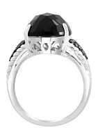 Sterling Silver Black Diamond and Onyx Ring