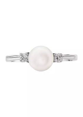6.5-7 Millimeter Freshwater Pearls and 1/10 ct. t.w. Diamond Ring in Sterling Silver