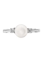 6.5-7 Millimeter Freshwater Pearls and 1/10 ct. t.w. Diamond Ring in Sterling Silver 