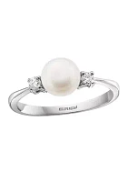 6.5-7 Millimeter Freshwater Pearls and 1/10 ct. t.w. Diamond Ring in Sterling Silver 