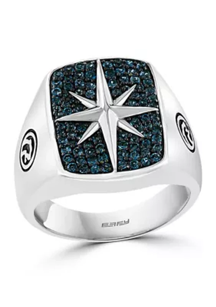 Men's 3/4 ct. t.w. London Blue Topaz Star Ring in Sterling Silver