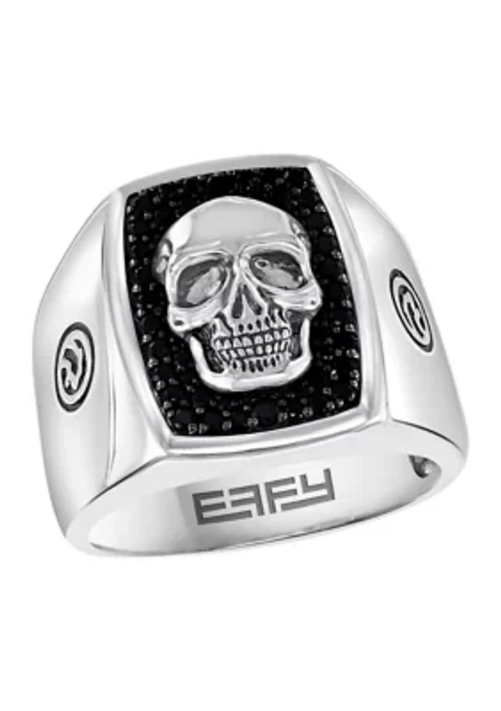 Men's Sterling Silver Black Spinel Skull Ring 