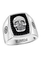 Men's Sterling Silver Black Spinel Skull Ring 