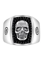 Men's Sterling Silver Black Spinel Skull Ring 