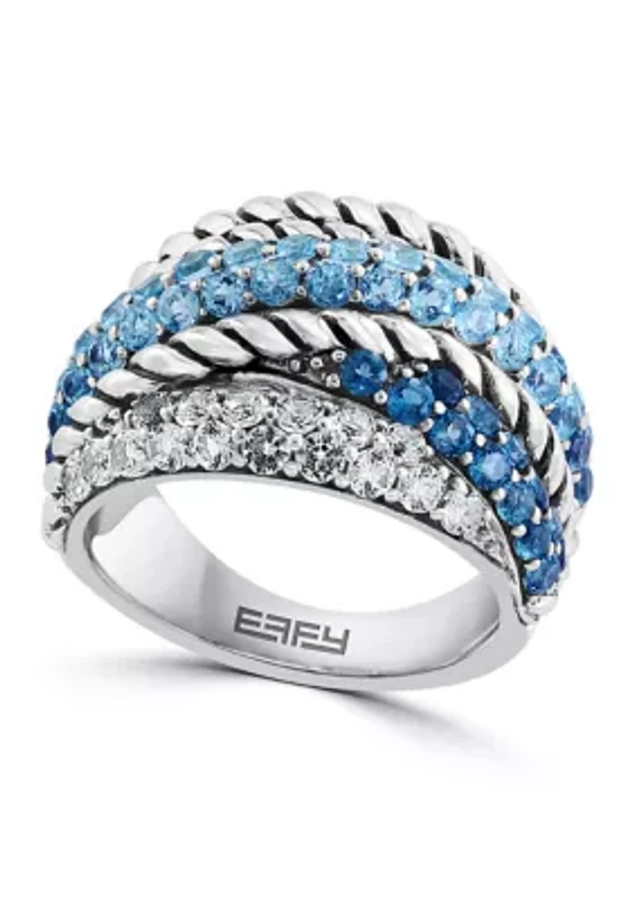 Blue Topaz Cable Faux Stack Ring in Sterling Silver 