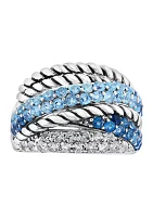 Blue Topaz Cable Faux Stack Ring in Sterling Silver 