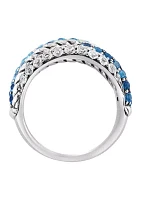 Blue Topaz Cable Faux Stack Ring in Sterling Silver 