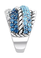 Blue Topaz Cable Faux Stack Ring in Sterling Silver 