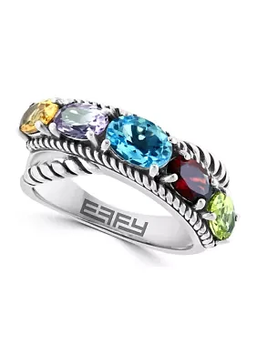 Amethyst, Blue Topaz, Citrine, Garnet, and Peridot Ring in Sterling Silver