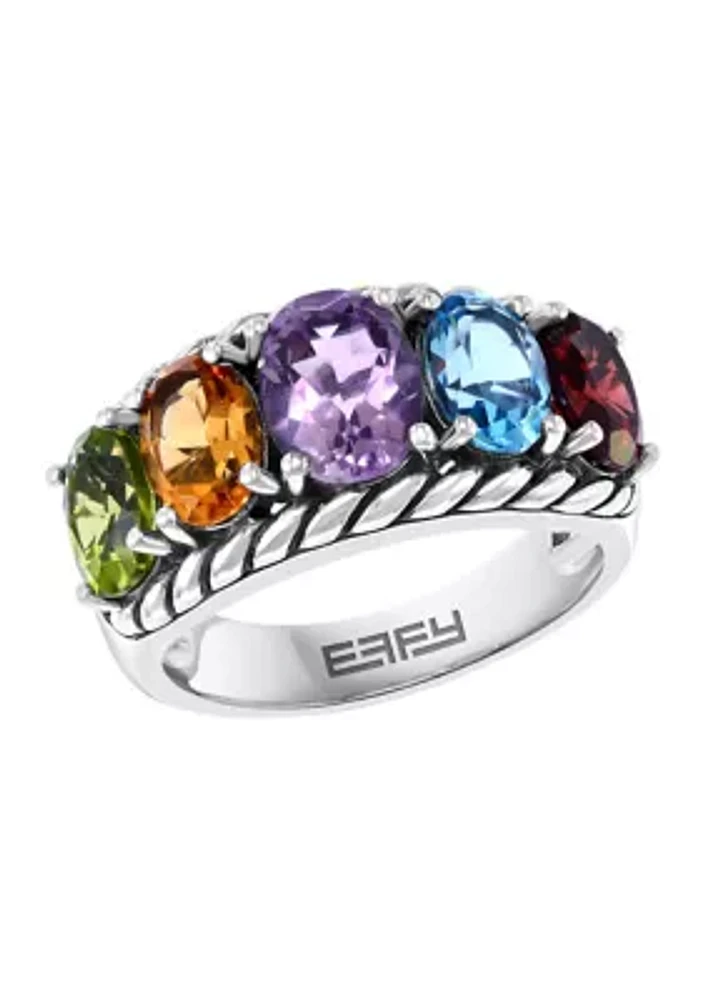 Sterling Silver 6.46 ct. t.w. Amethyst, Blue Topaz, Citrine, Garnet, and Peridot Ring