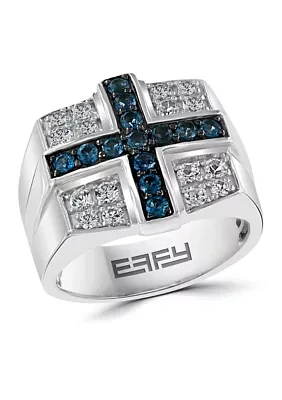 Men's Sterling Silver Blue Topaz Cross Ring 