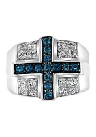 Men's Sterling Silver Blue Topaz Cross Ring 