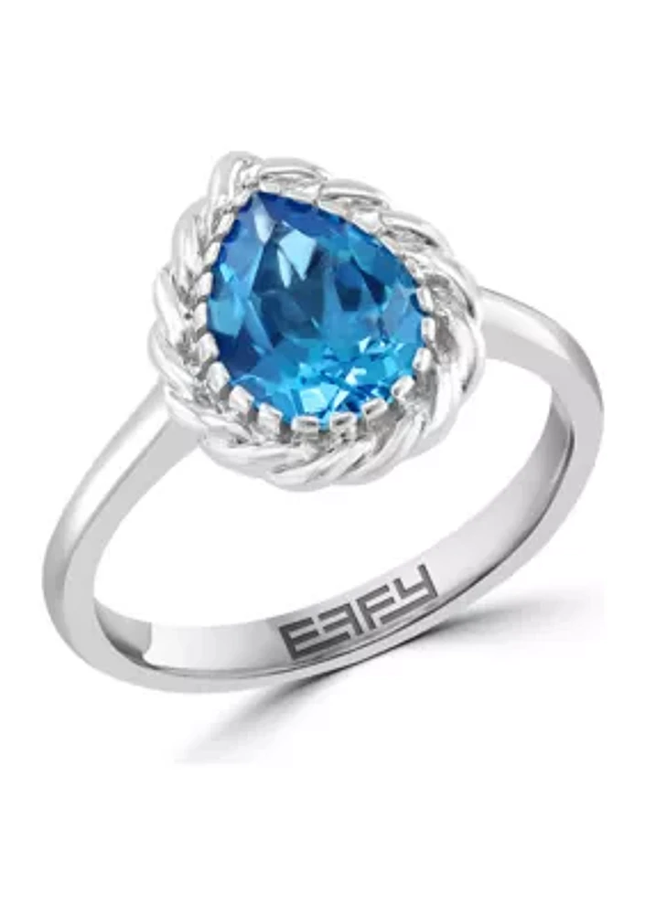 Blue Topaz Pear Ring in Sterling Silver