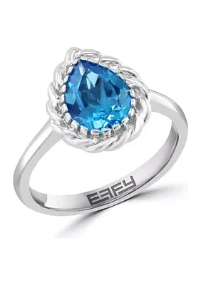 Blue Topaz Pear Ring in Sterling Silver