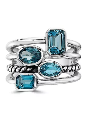 Sterling Silver Blue Topaz and London Blue Topaz Ring