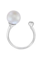 Freshwater Pearl and White Sapphire Ring in Sterling Silver 