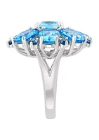 Blue Topaz, London Blue Topaz, Sky Blue Topaz Cluster Flower Ring In Sterling Silver 