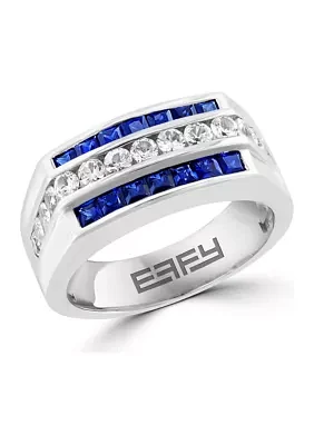 Men's Sapphire and White Sapphire Ring in Sterling Silver