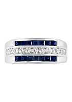 Men's Sapphire and White Sapphire Ring in Sterling Silver