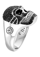 Men's Black Spinel Skull Ring in Sterling Silver